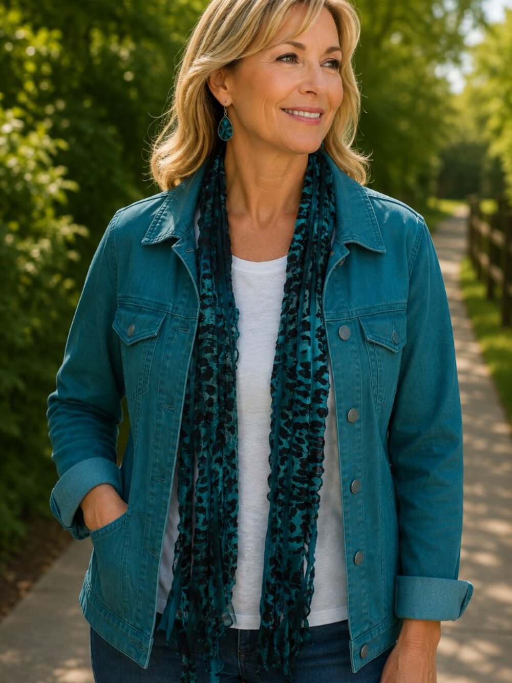 Teal Leopard Flutter Scarf Lightweight Women Accessory
